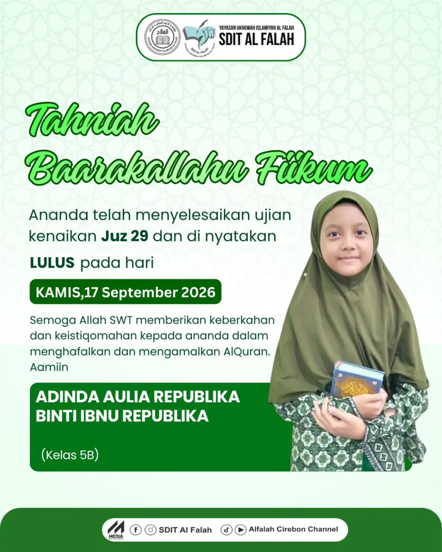 Kelulusan Juz 29 Adinda Aulia