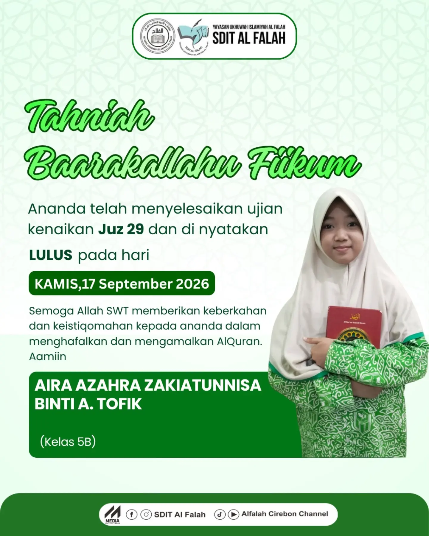 Kelulusan Juz 29 Aira Azahra