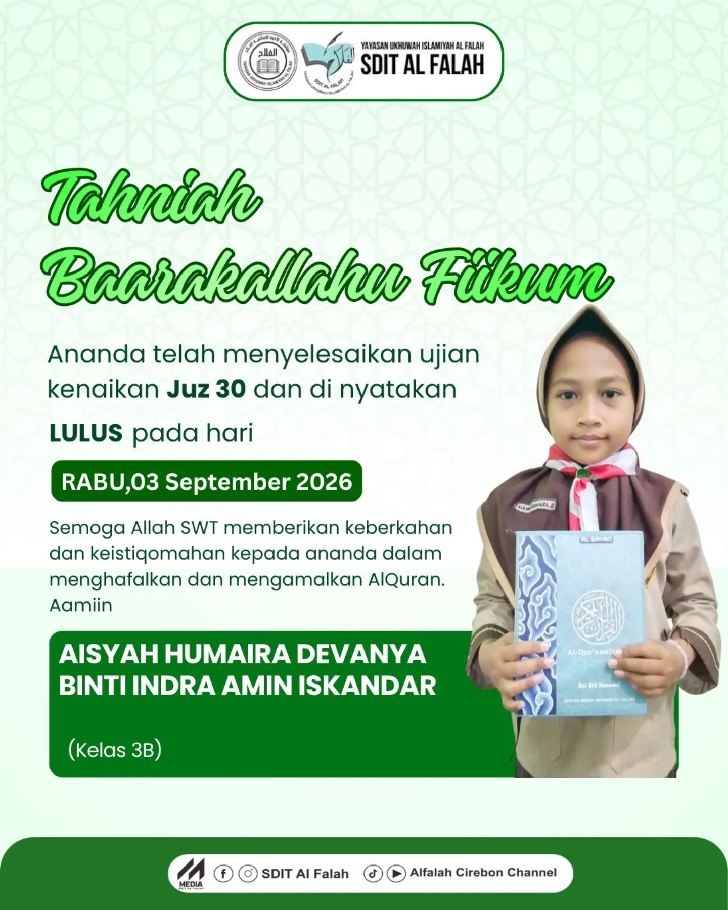 Kelulusan Juz 30 Aisyah Humaira Devanya